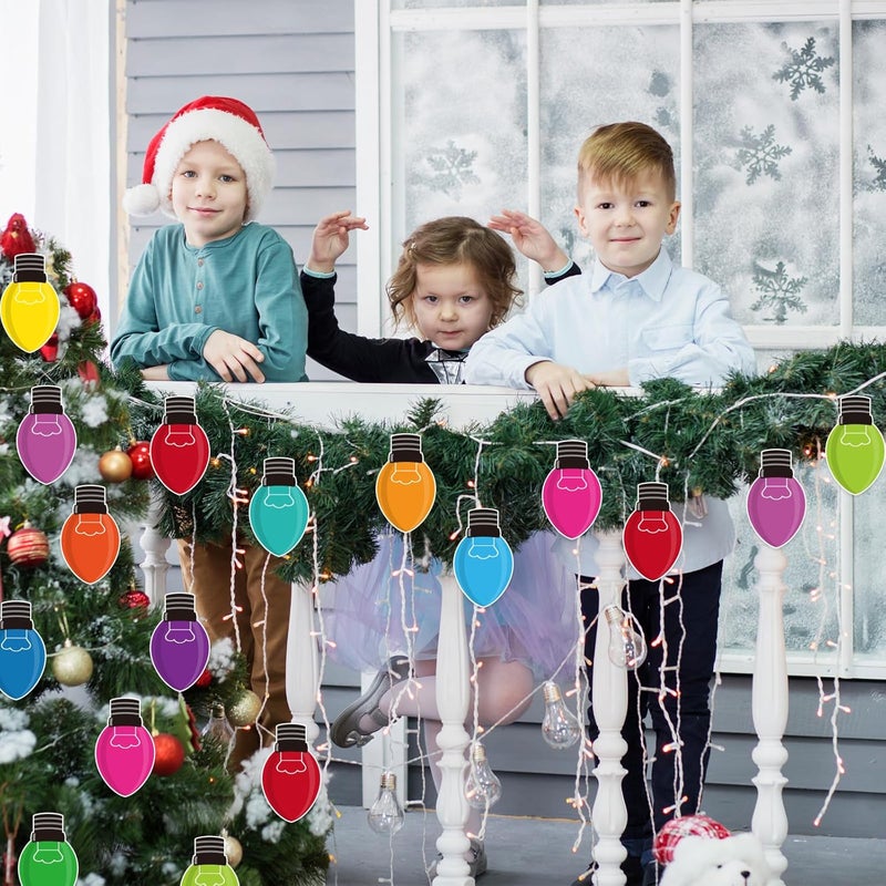 Machomby 48Pcs Christmas Paper Cutouts, Colourful Xmas Light Bulbs Cut Outs Bulletin Board Decor for Winter Christmas Holiday Home Office Classroom Chalkboard Window Wall Door Decor - Image 5
